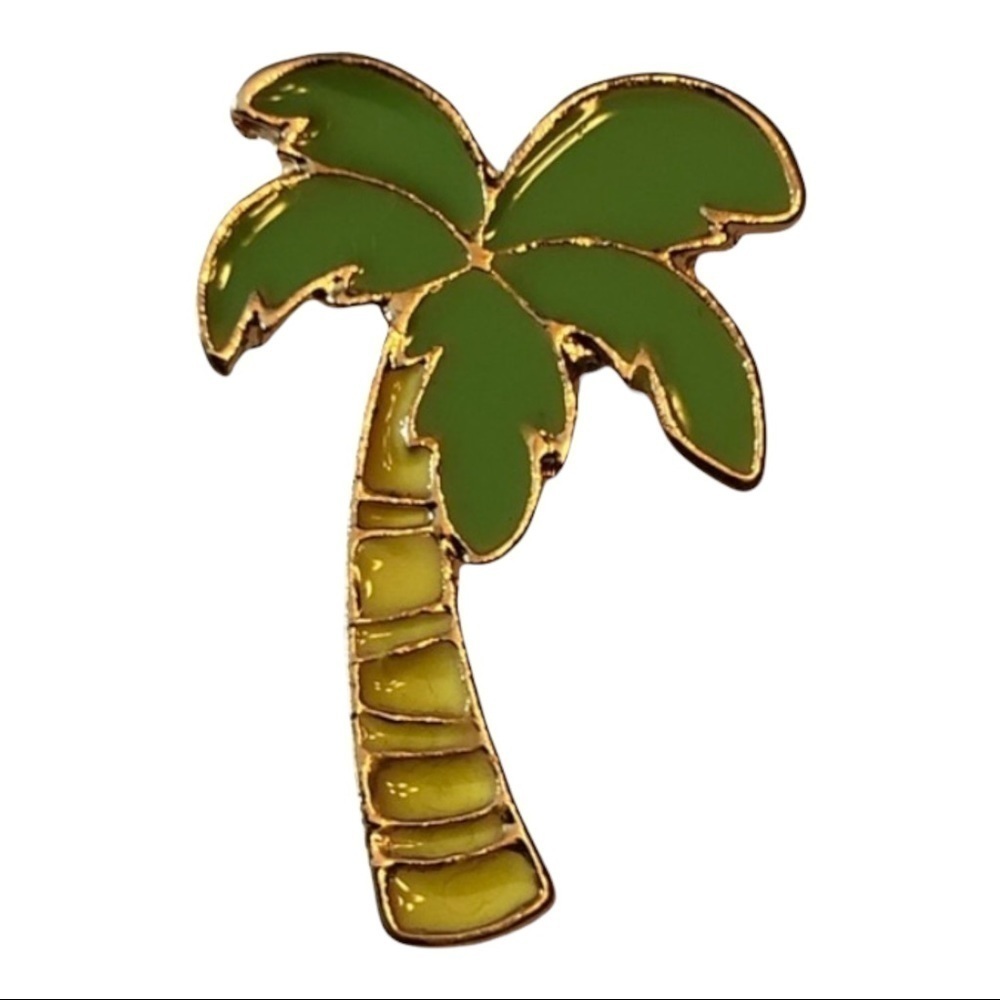 Enamel Tropical Coconut Tree Brooch Green Palm Beach Sea Ocean Florida Nature